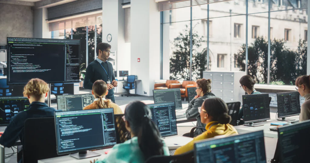 IT classroom with students working on computers