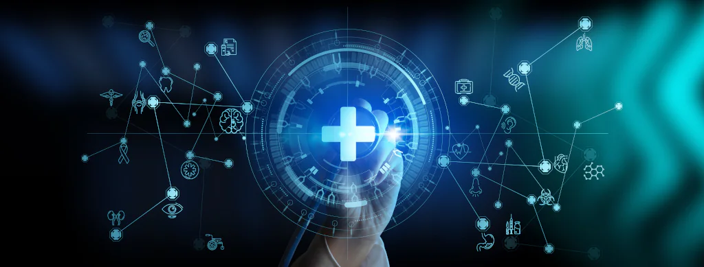 Healthcare technology digital overlay graphic