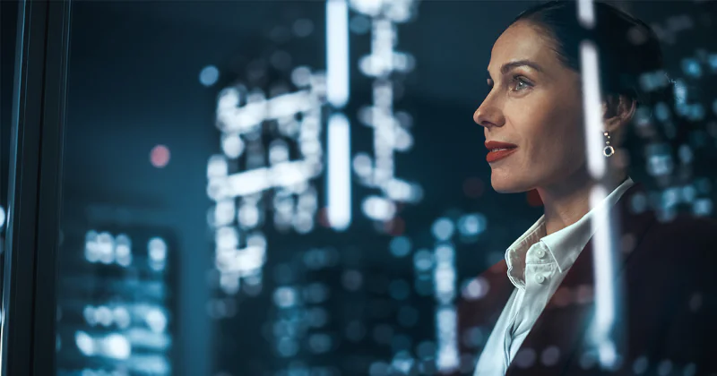 Woman staring out of window