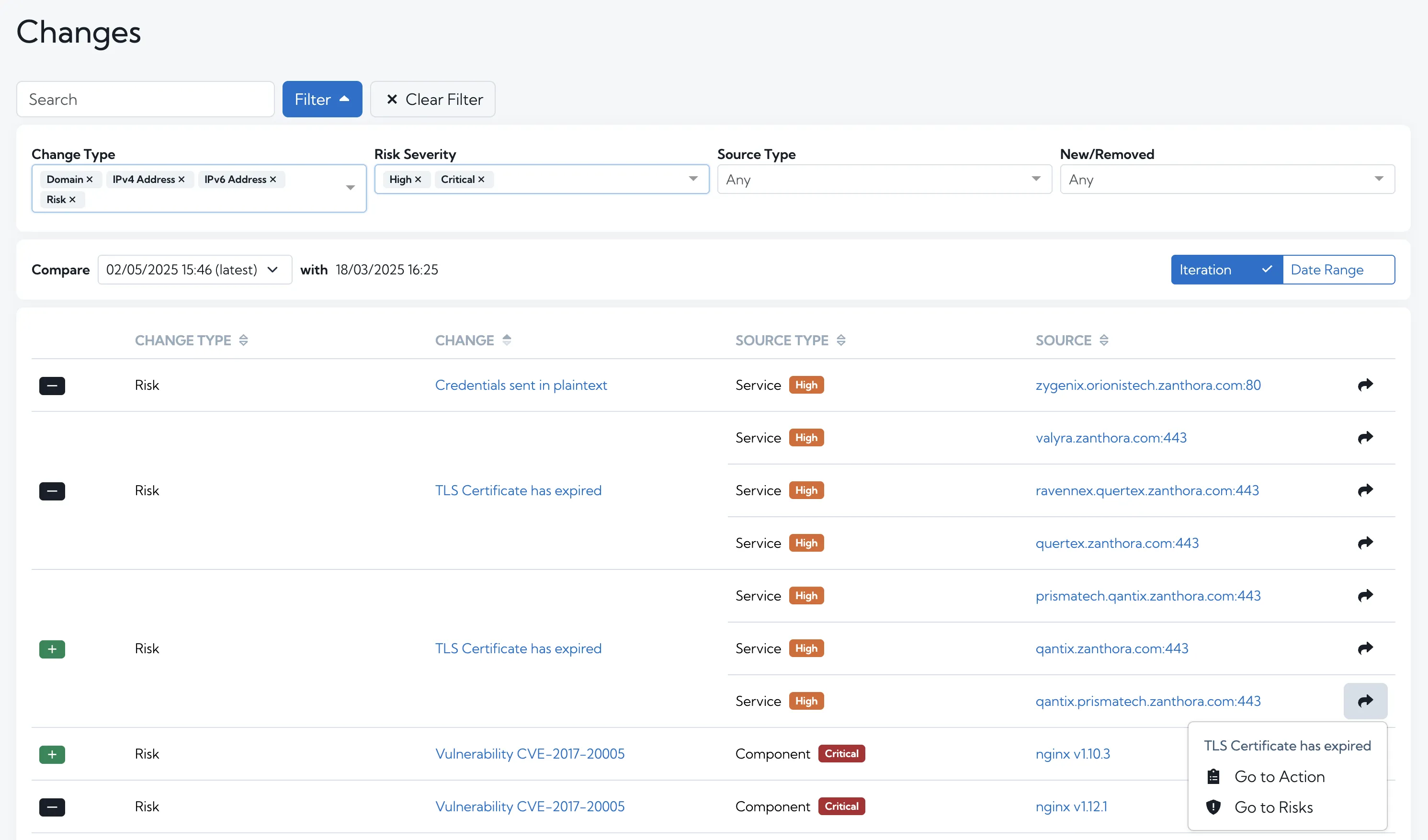 Filtered changes with new menu