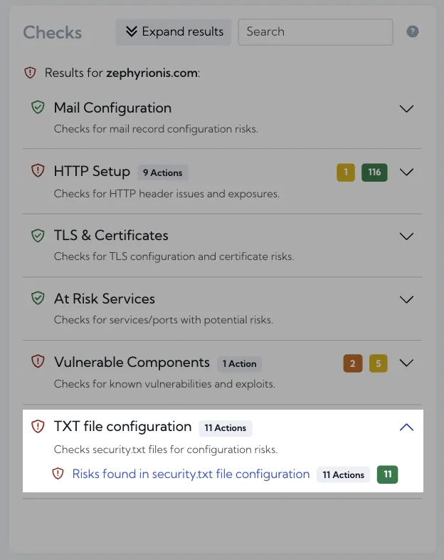 Screenshot of security.txt check