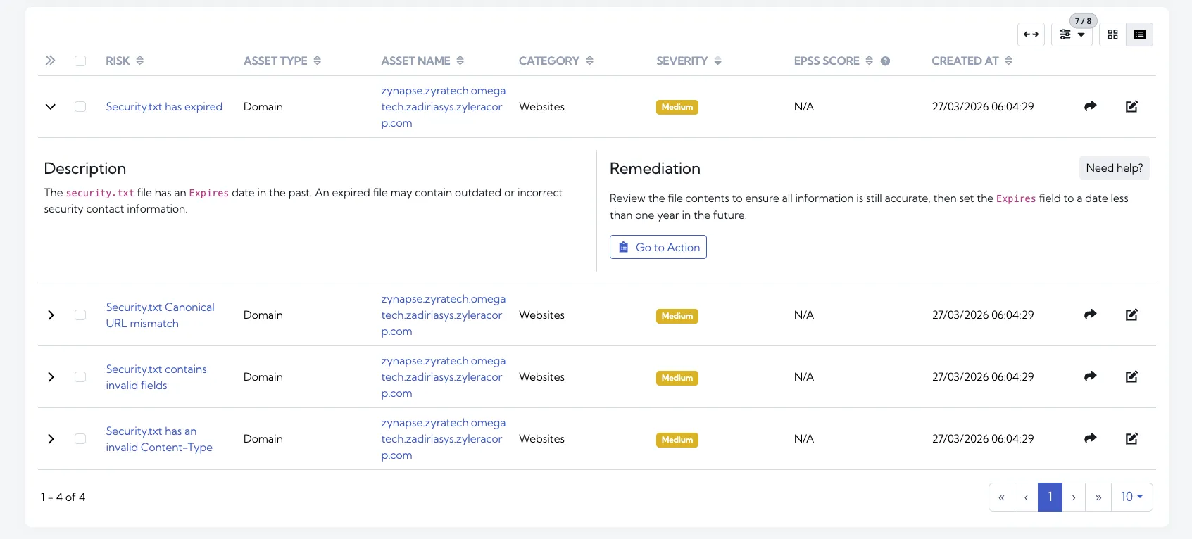 Screenshot of security.txt risks