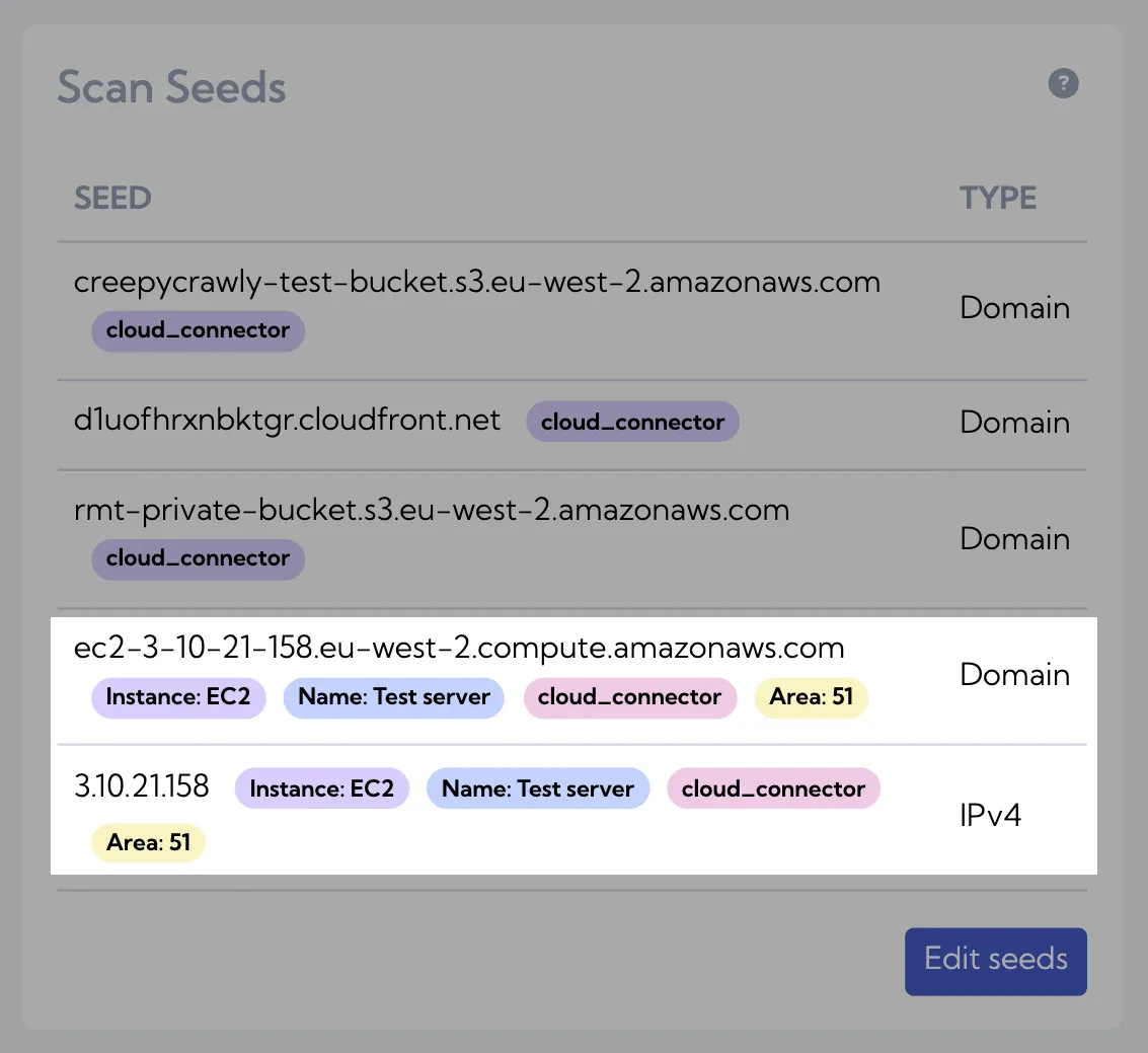 Screenshot of seeds with AWS Tags