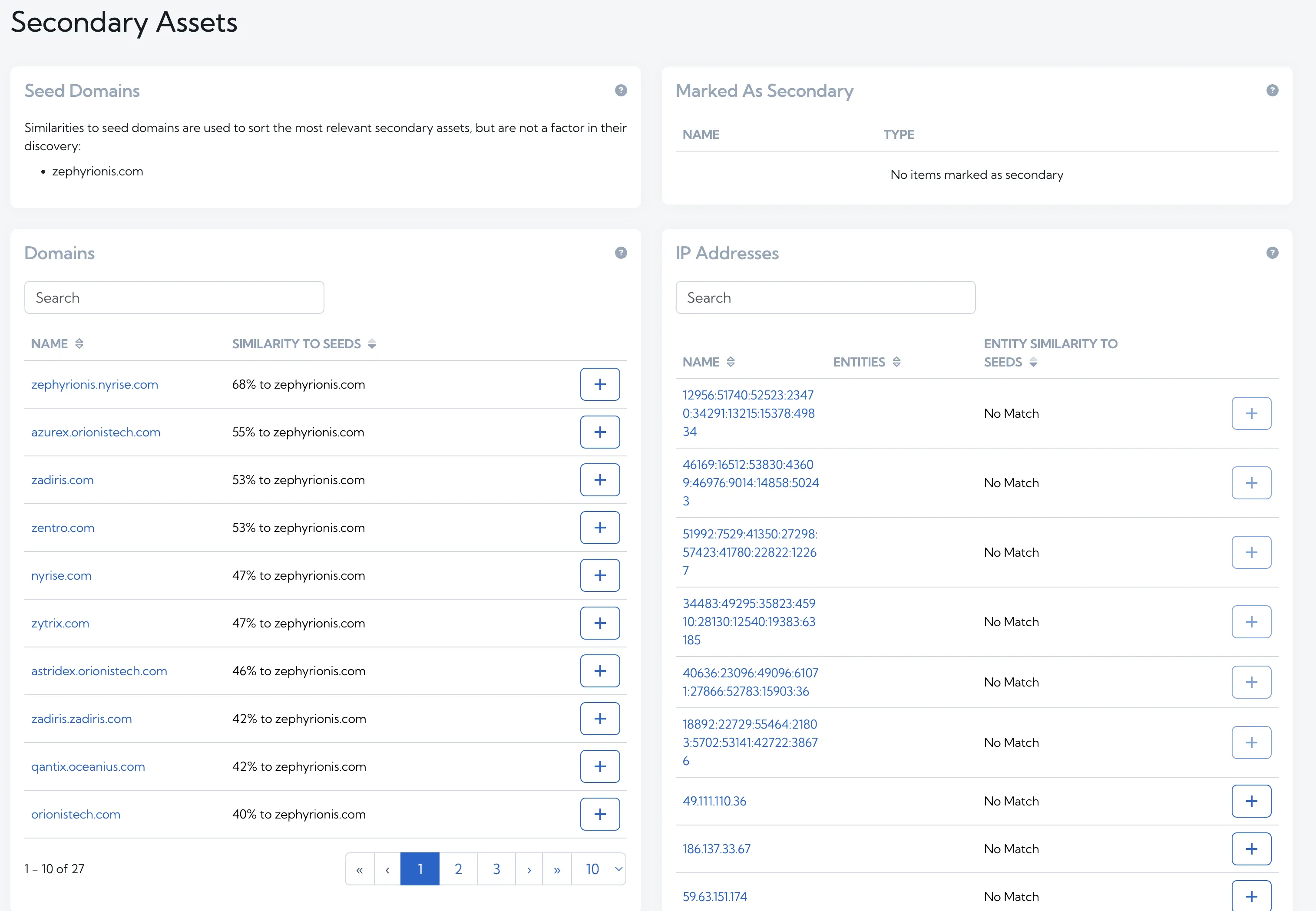 Search secondary assets