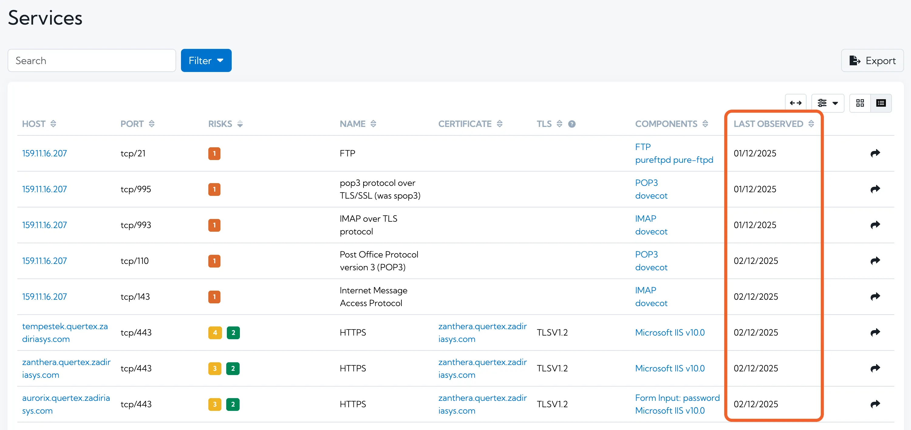 New column on Services page for Last Observed date