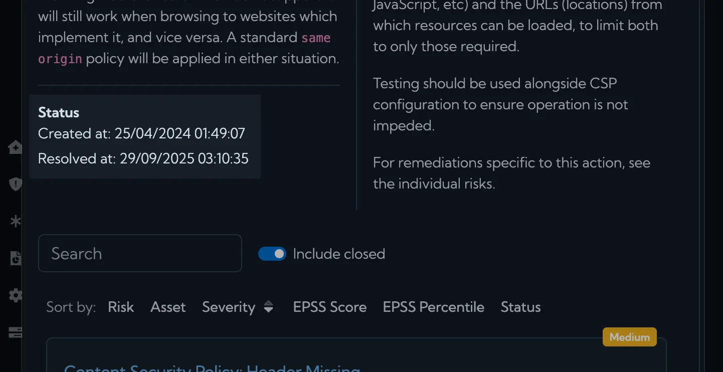 Create and resolved dates on action modal