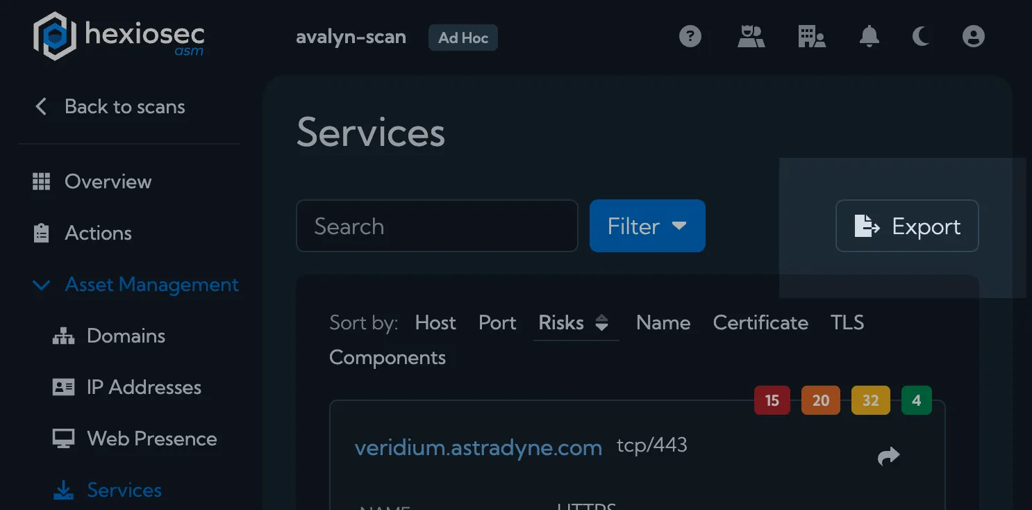 Services CSV export