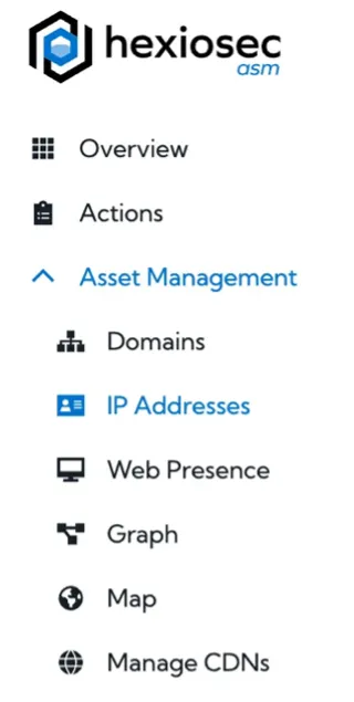 New asset management panel in Hexiosec ASM