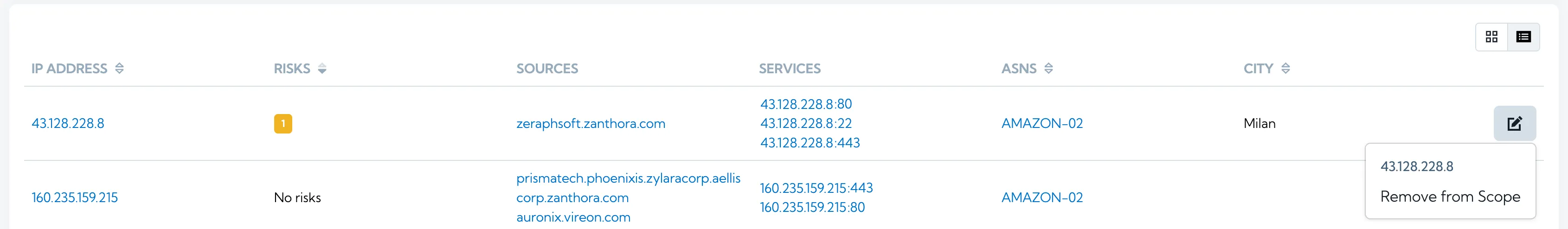 Image showing the option to remove an IP from scope on the new IP Addresses page