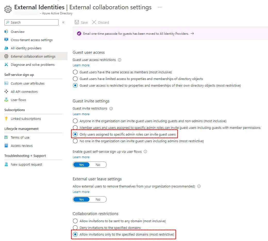 External collaboration settings