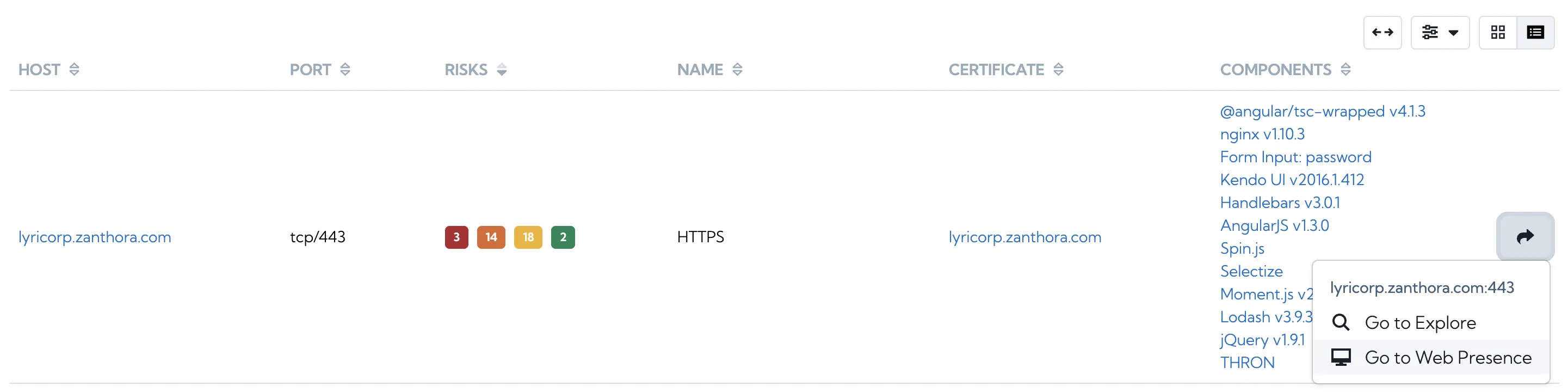 Navigation options on the Services page