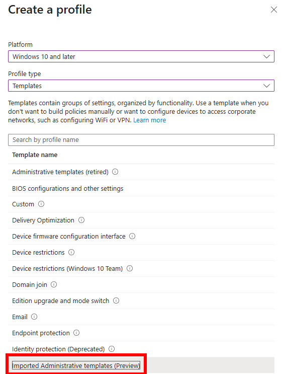 New Policy in Intune