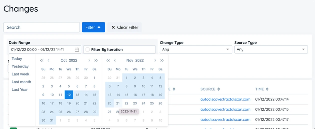 Changes Page - Date Range