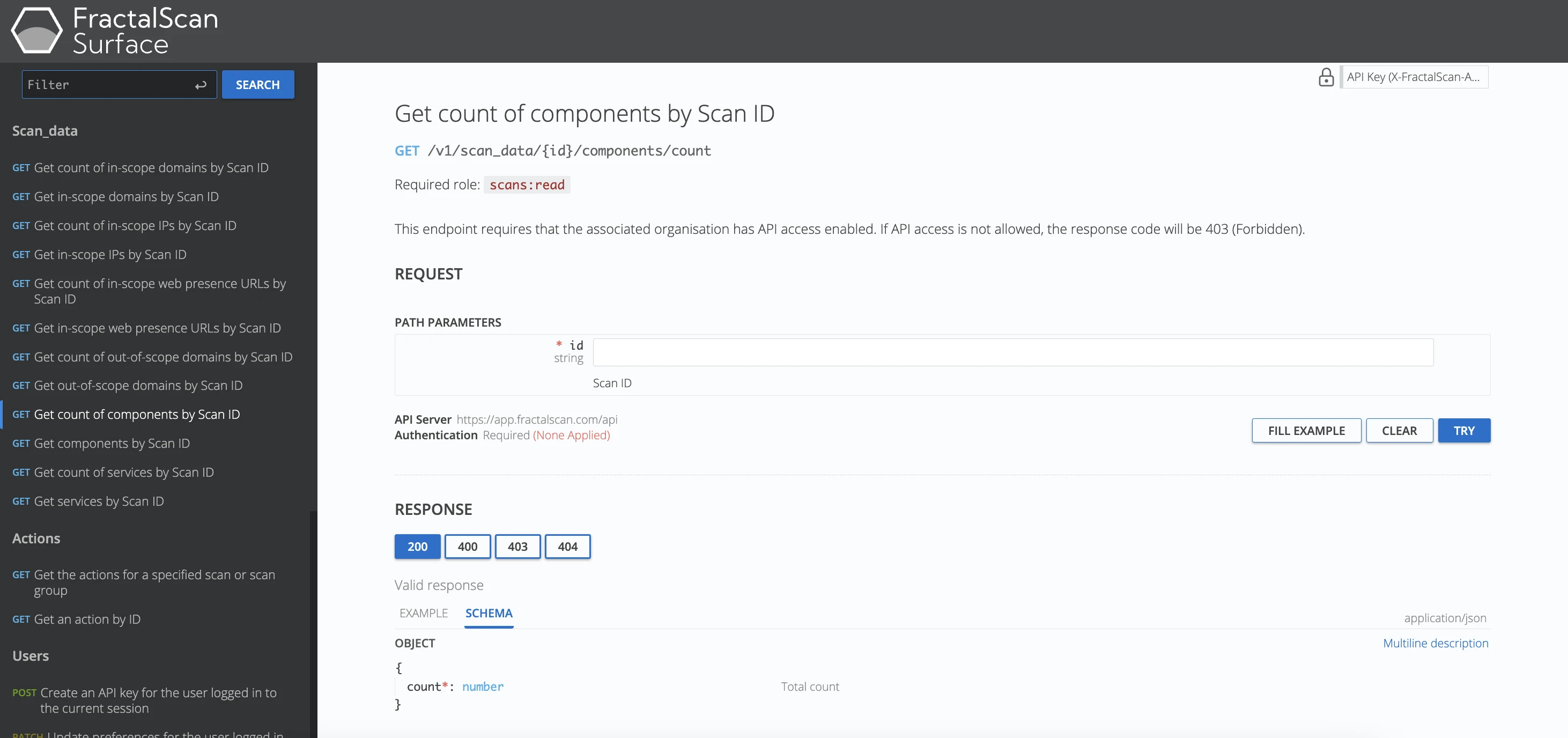 Component count API screen