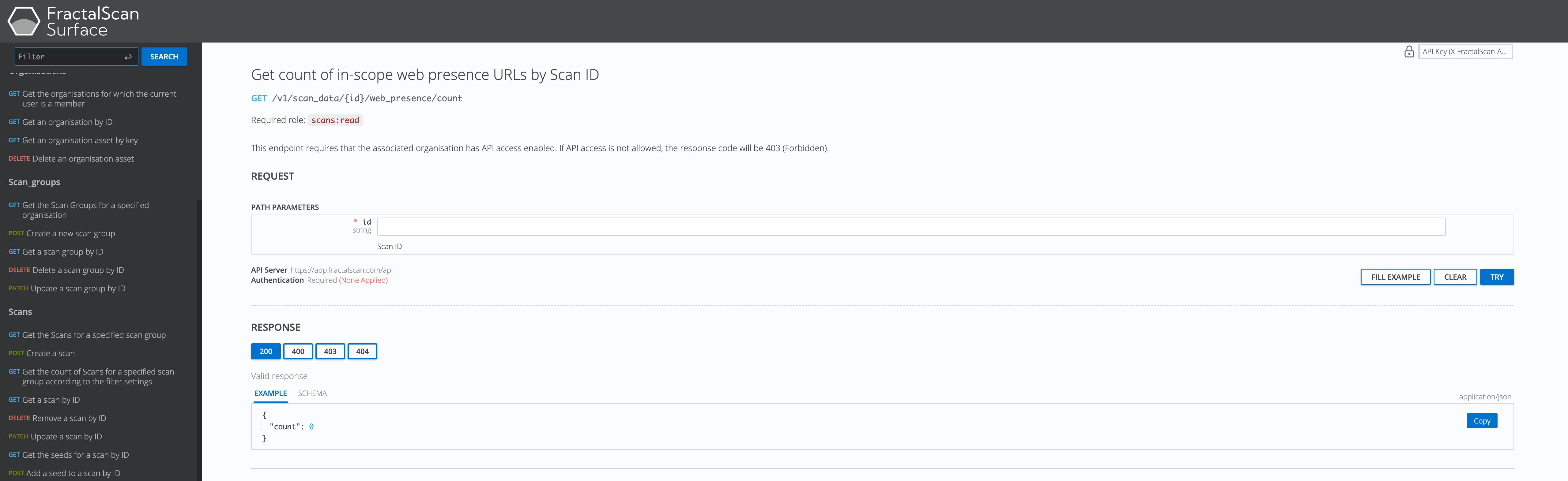 Web presence in-scope count