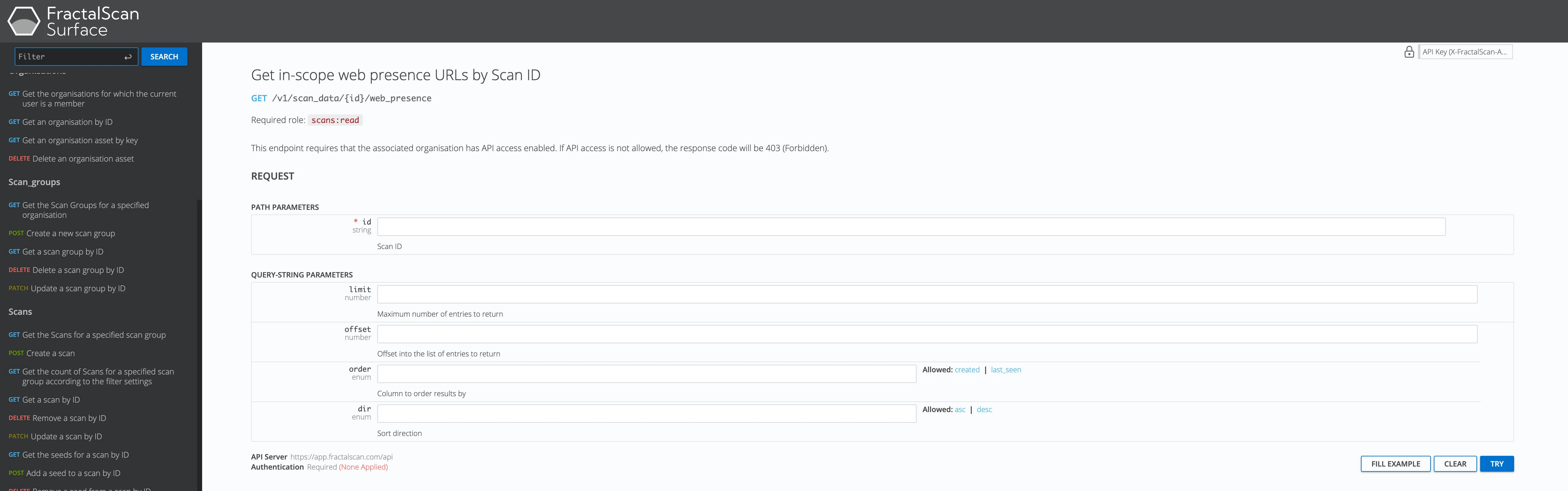 Web presence in-scope details