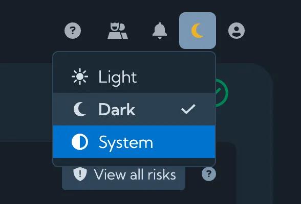 A screenshot showing the settings available for choosing light or dark mode.