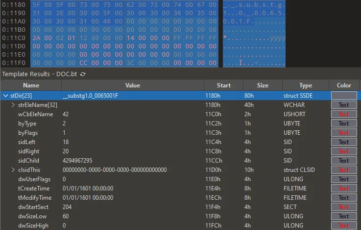 010 Editor hex view of MSG entry __substg1.0_0065001F