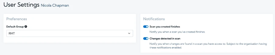 User interface showing Hexiosec user notification settings