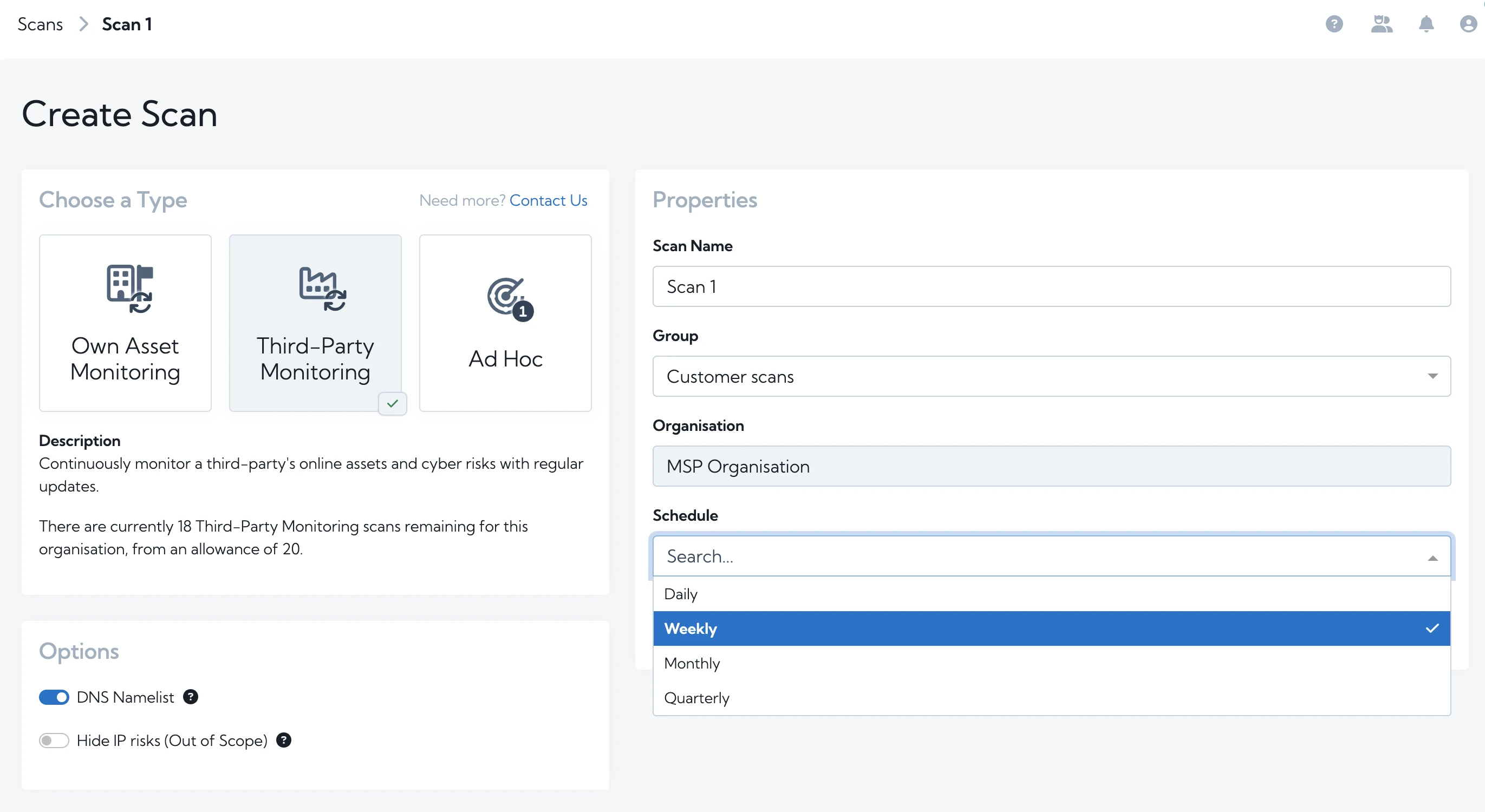 create scan scheduling