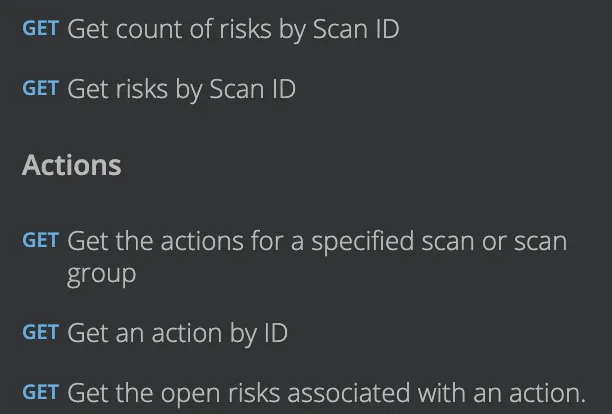 Image of the API docs page with new risk and action endpoints