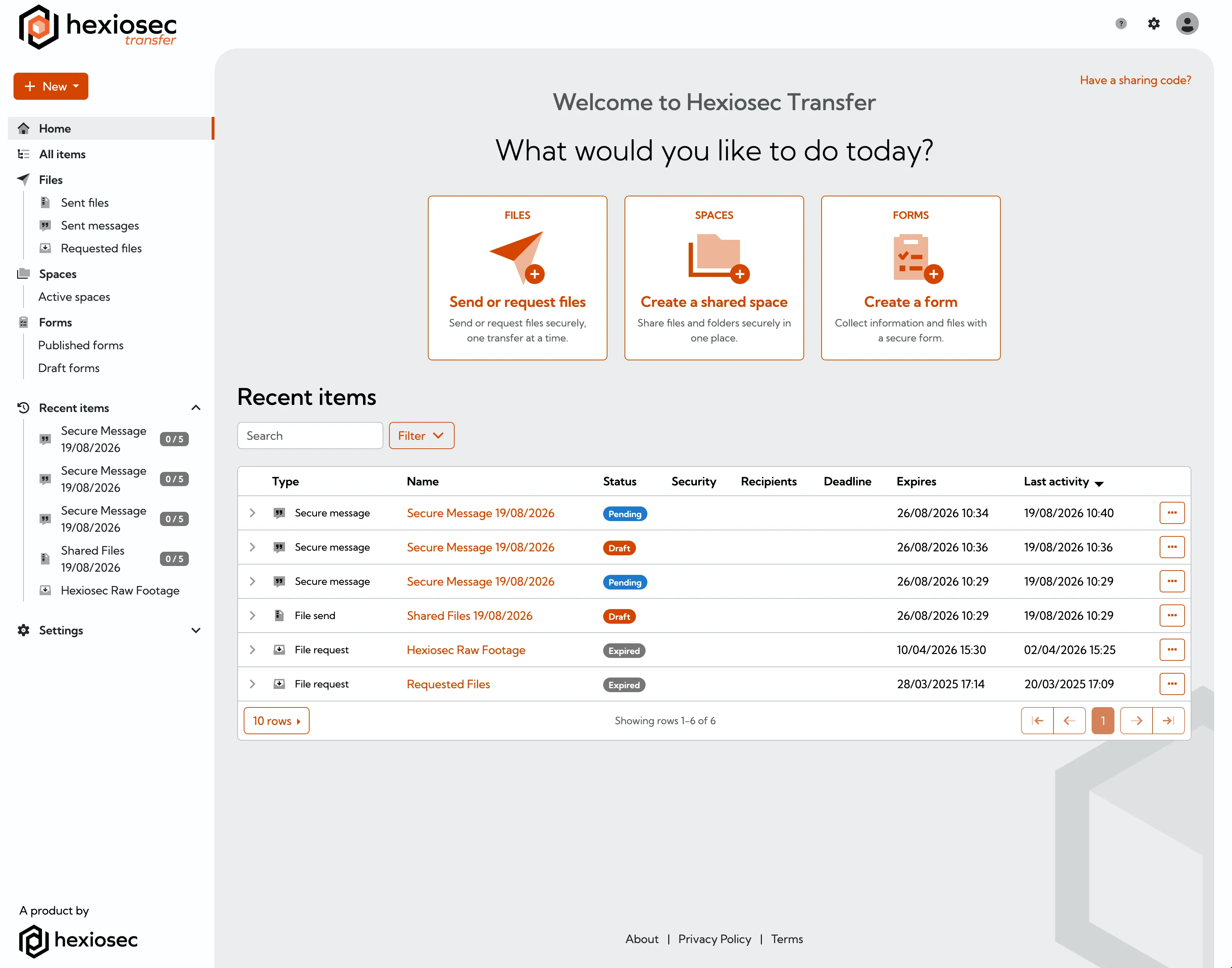 A look at the refreshed UI of Hexiosec Transfer