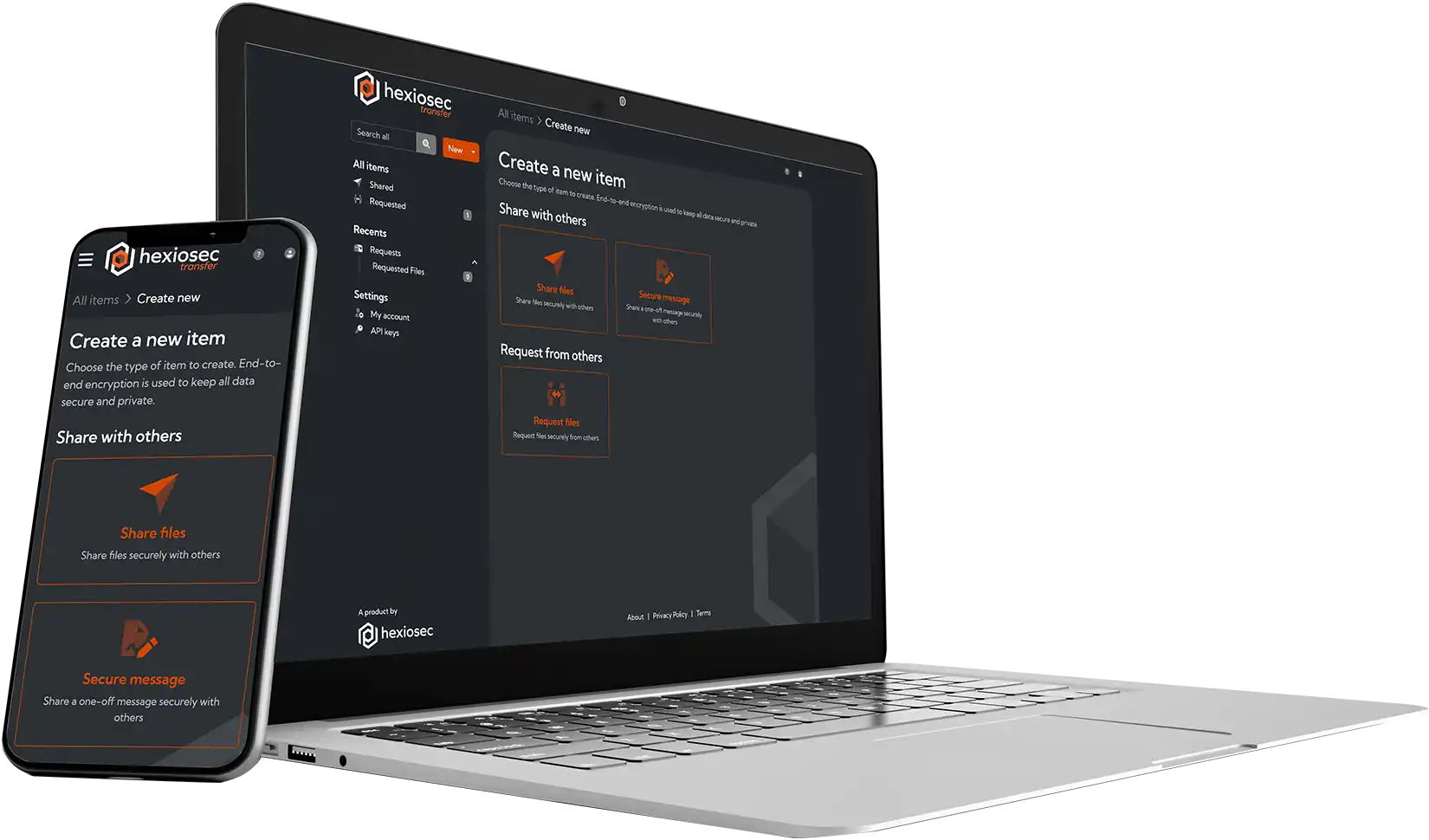 Hexiosec Transfer on desktop and mobile