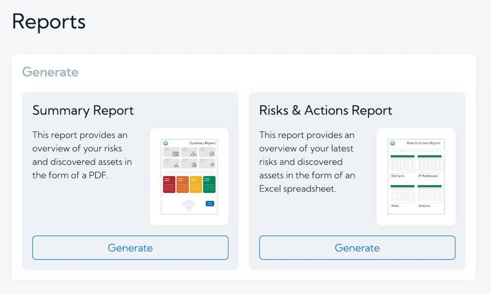 Report section on Hexiosec ASM dashboard