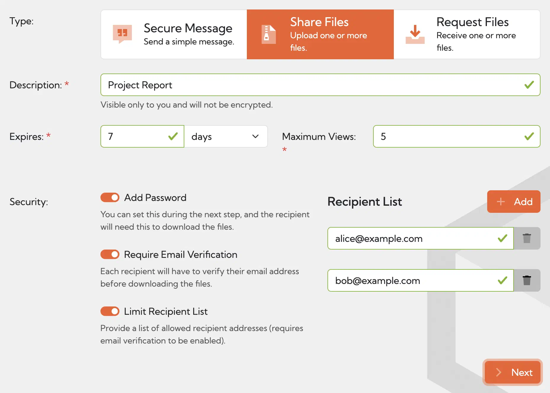 Adding extra sharing controls in Hexiosec Transfer