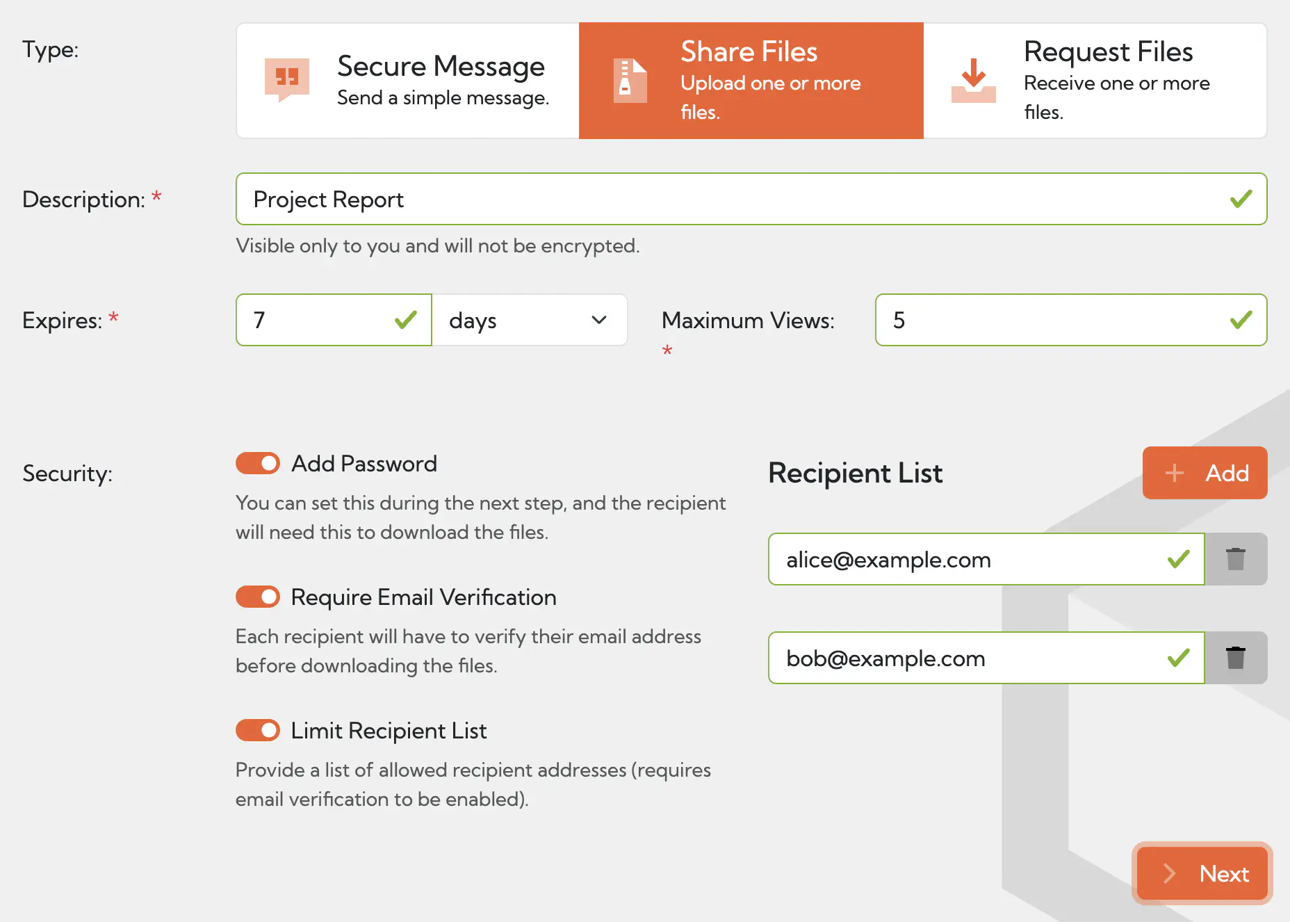 Adding extra sharing controls in Hexiosec Transfer