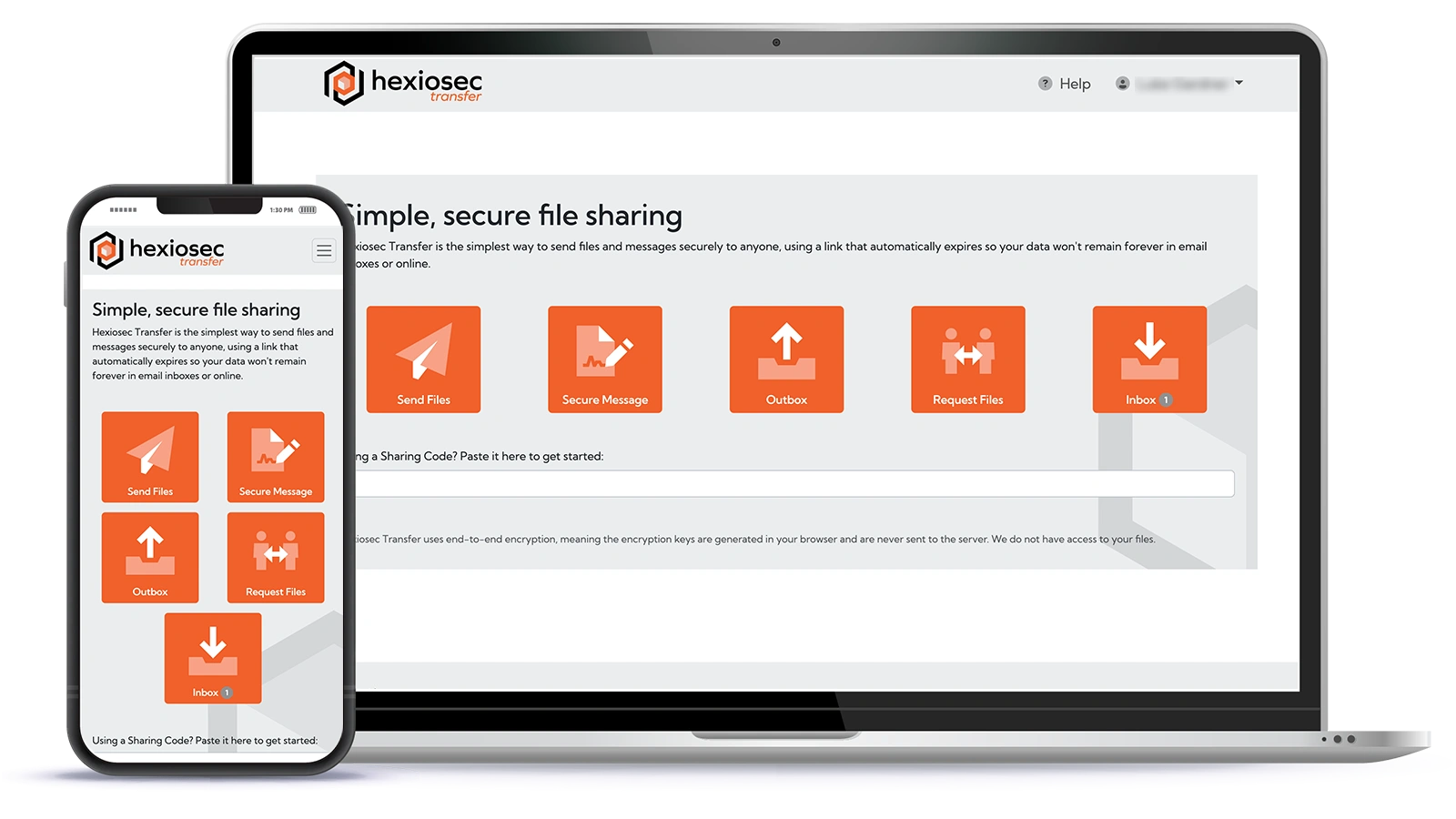 Hexiosec Transfer on mobile and desktop